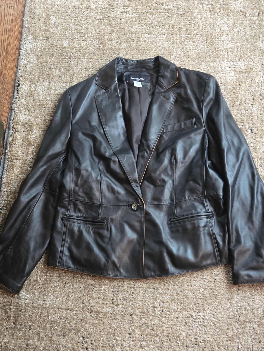 Jones New York Women's Dark Brown Leather Blazer